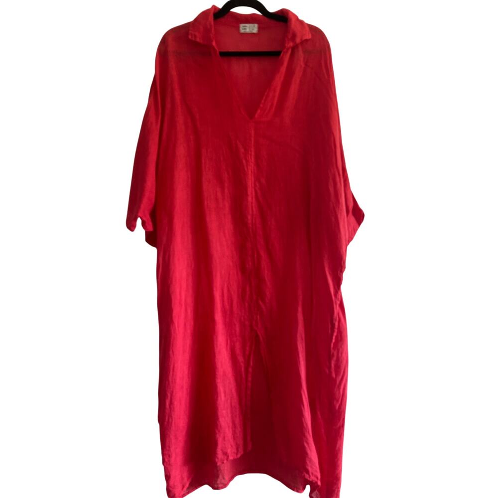 Made in Italy Linen Oversized Dress Watermelon Red Lagenlook OS